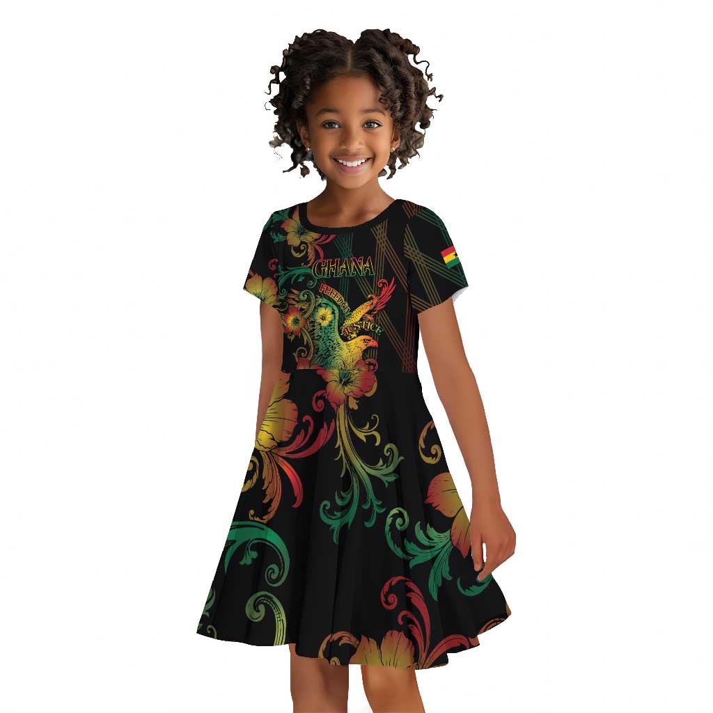 Personalized Ghana Kid Short Sleeve Dress Eagle Of Freedom And Justice