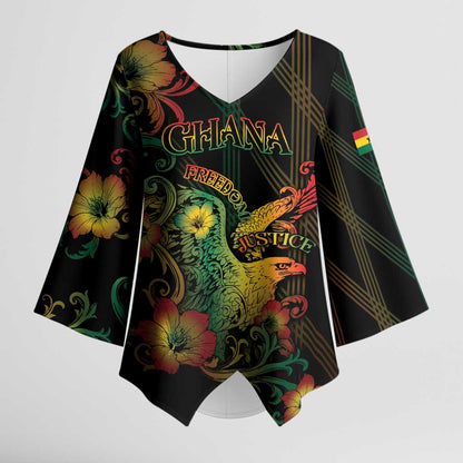 Personalized Ghana Kimono Sleeve Blouse Eagle Of Freedom And Justice