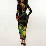 Personalized Ghana Long Sleeve Bodycon Dress Eagle Of Freedom And Justice