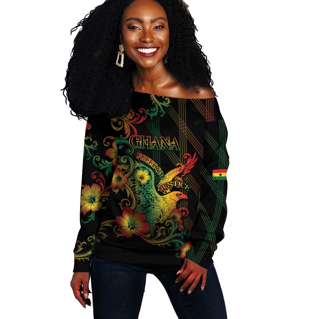 Personalized Ghana Off Shoulder Sweater Eagle Of Freedom And Justice