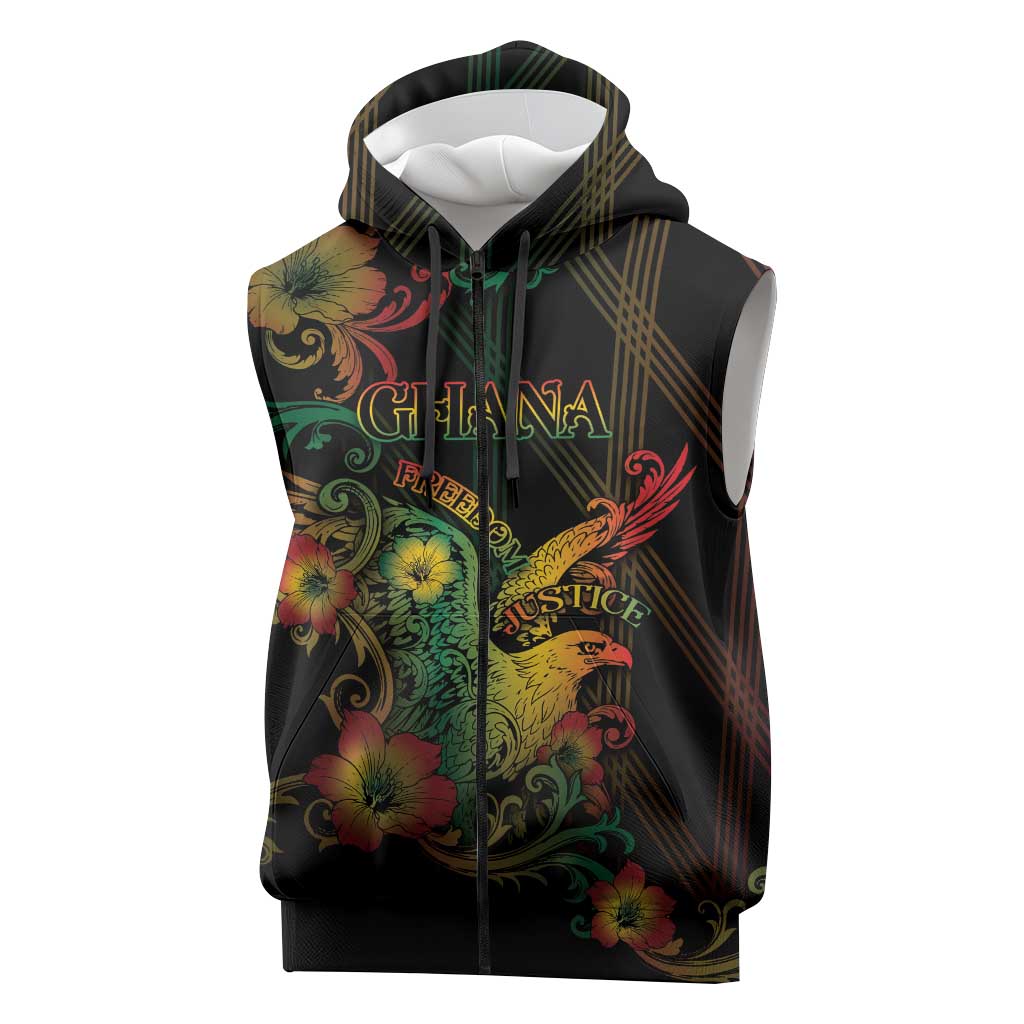 Personalized Ghana Sleeveless Zip Hoodie Eagle Of Freedom And Justice