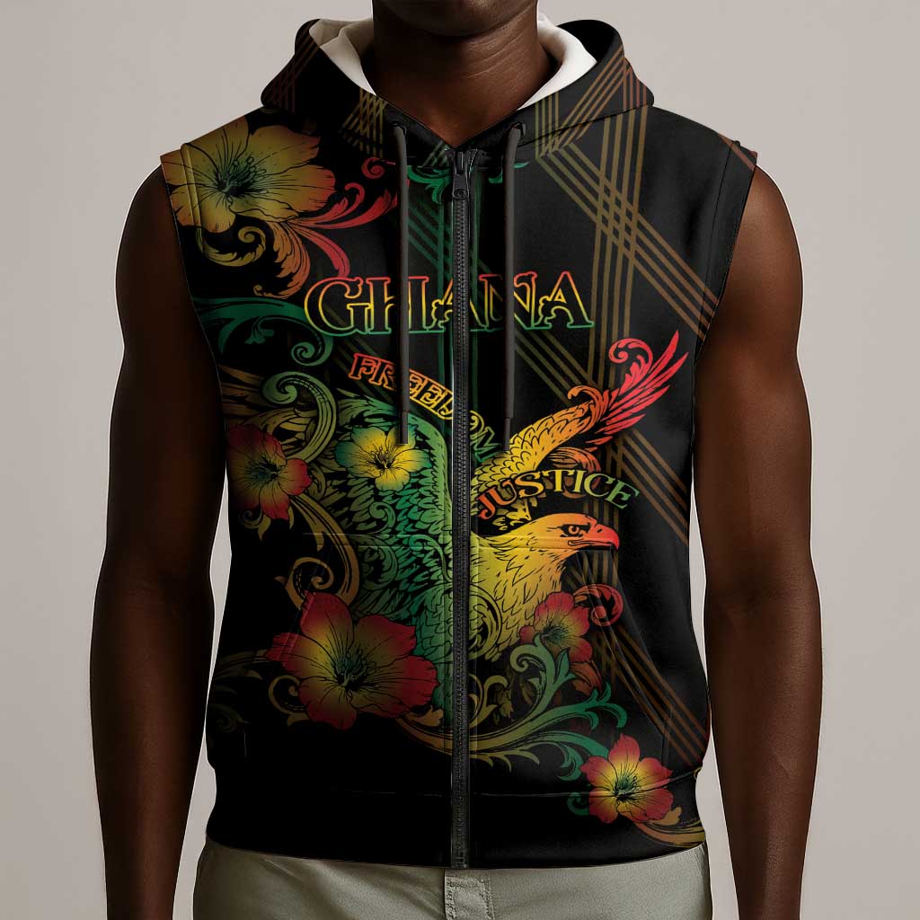 Personalized Ghana Sleeveless Zip Hoodie Eagle Of Freedom And Justice