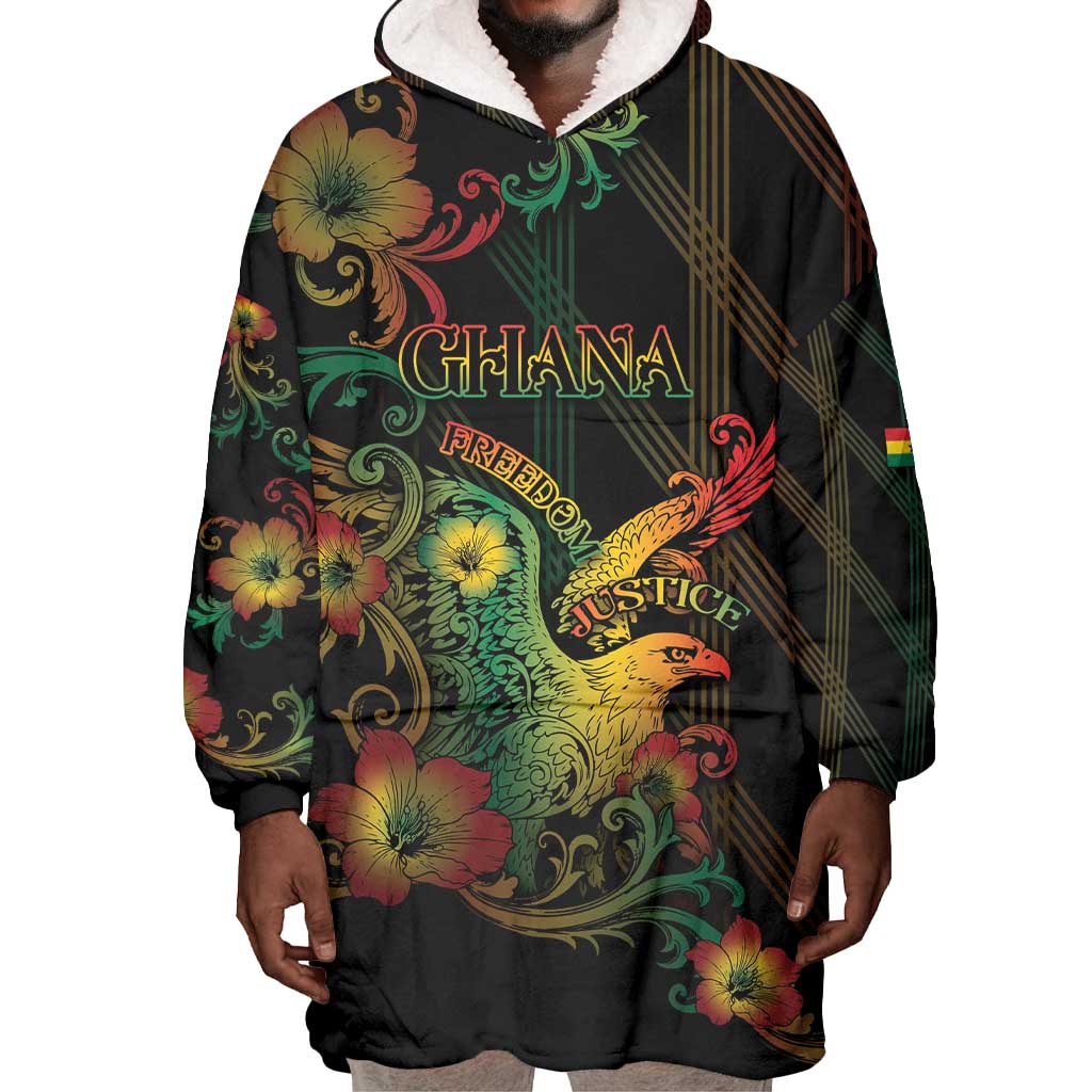 Personalized Ghana Wearable Blanket Hoodie Eagle Of Freedom And Justice