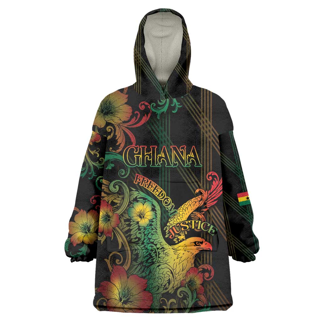 Personalized Ghana Wearable Blanket Hoodie Eagle Of Freedom And Justice