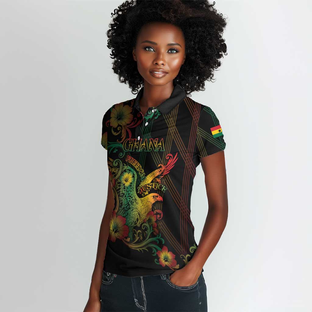 Personalized Ghana Women Polo Shirt Eagle Of Freedom And Justice