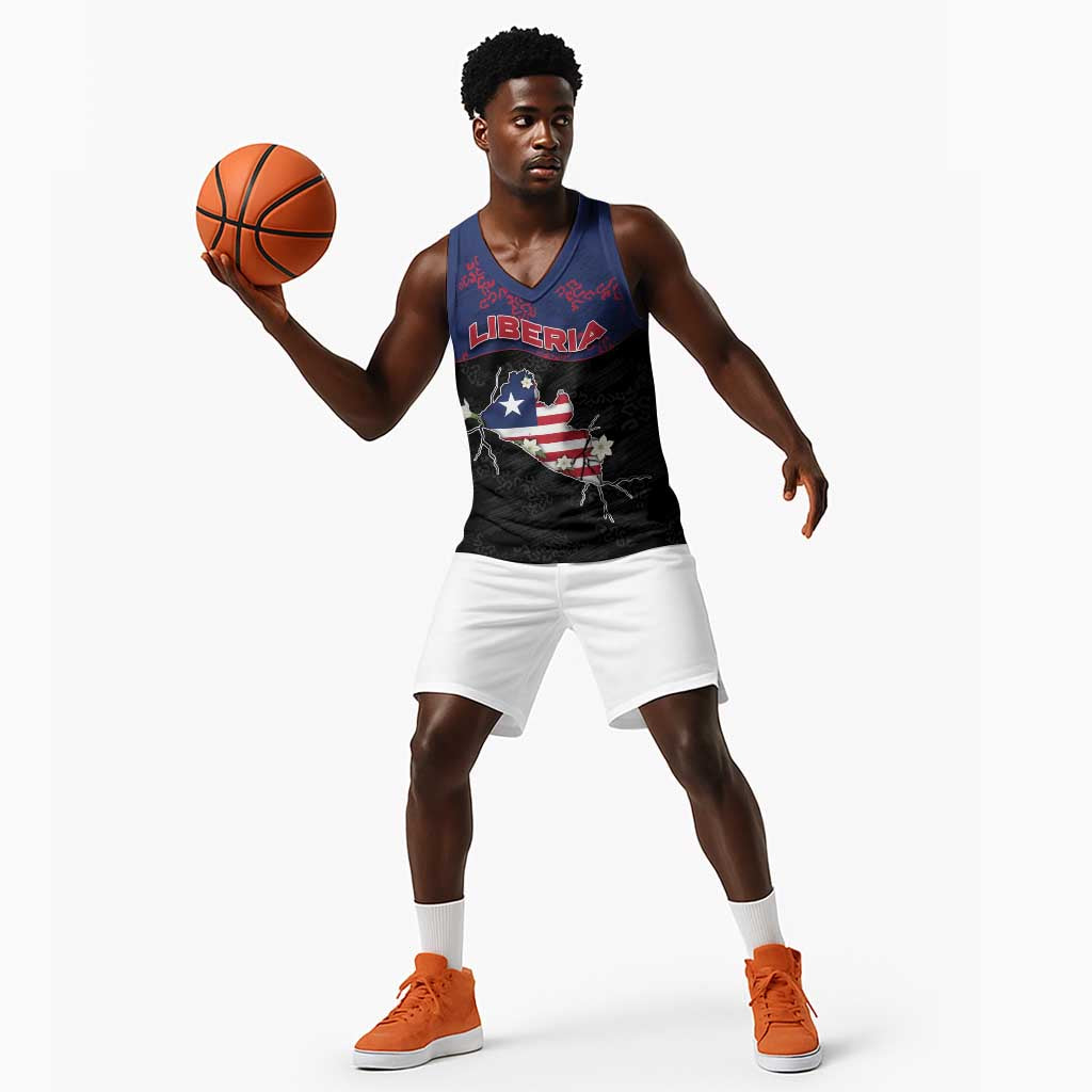 Personalized Liberia Basketball Jersey Map With Pepper Flowers Scratch Texture