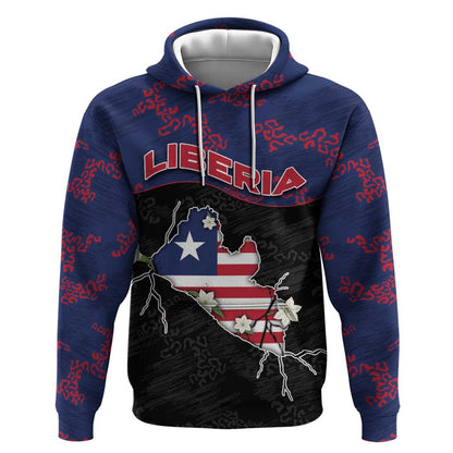 Personalized Liberia Hoodie Map With Pepper Flowers Scratch Texture