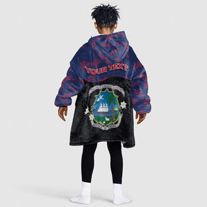 Personalized Liberia Kid Wearable Blanket Hoodie Map With Pepper Flowers Scratch Texture