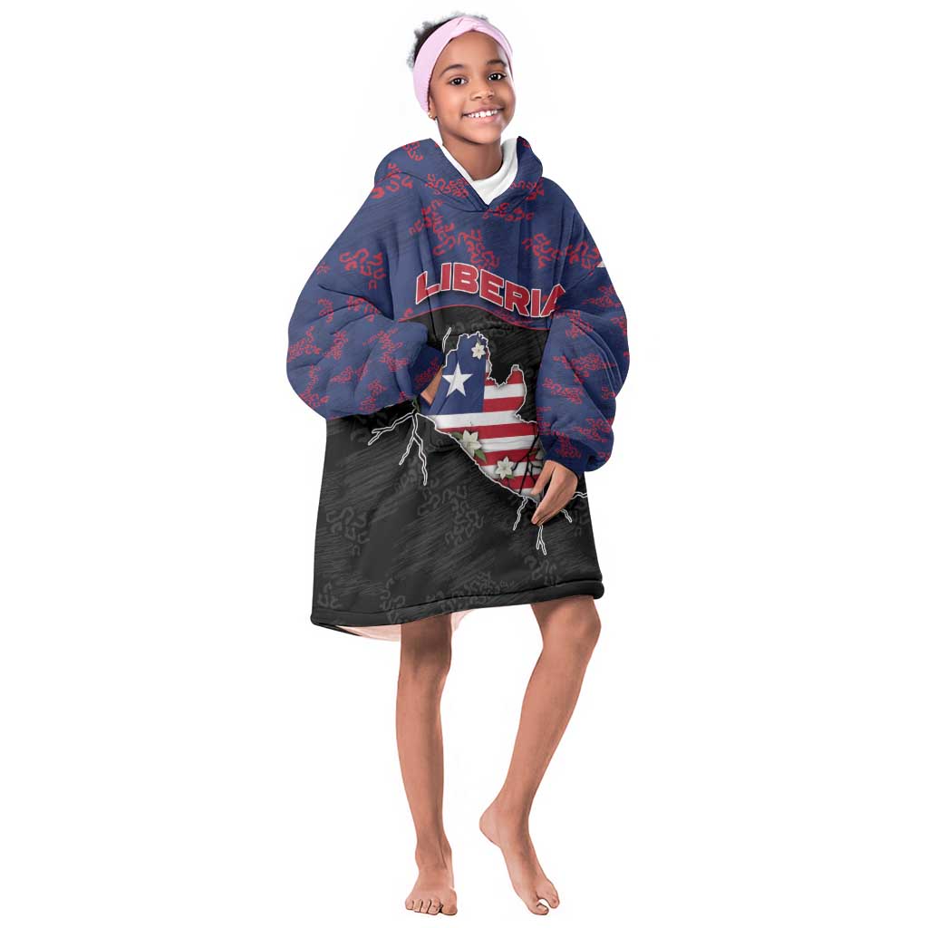 Personalized Liberia Kid Wearable Blanket Hoodie Map With Pepper Flowers Scratch Texture