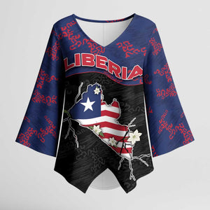 Personalized Liberia Kimono Sleeve Blouse Map With Pepper Flowers Scratch Texture