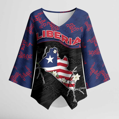 Personalized Liberia Kimono Sleeve Blouse Map With Pepper Flowers Scratch Texture