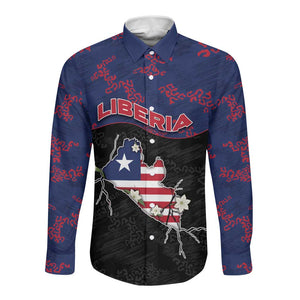 Personalized Liberia Long Sleeve Button Shirt Map With Pepper Flowers Scratch Texture