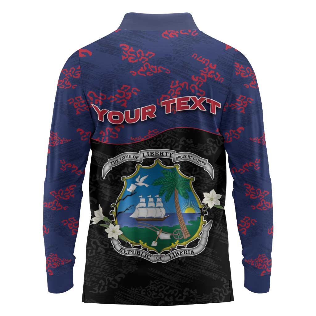 Personalized Liberia Long Sleeve Polo Shirt Map With Pepper Flowers Scratch Texture