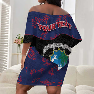 Personalized Liberia Off Shoulder Short Dress Map With Pepper Flowers Scratch Texture