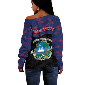 Personalized Liberia Off Shoulder Sweater Map With Pepper Flowers Scratch Texture
