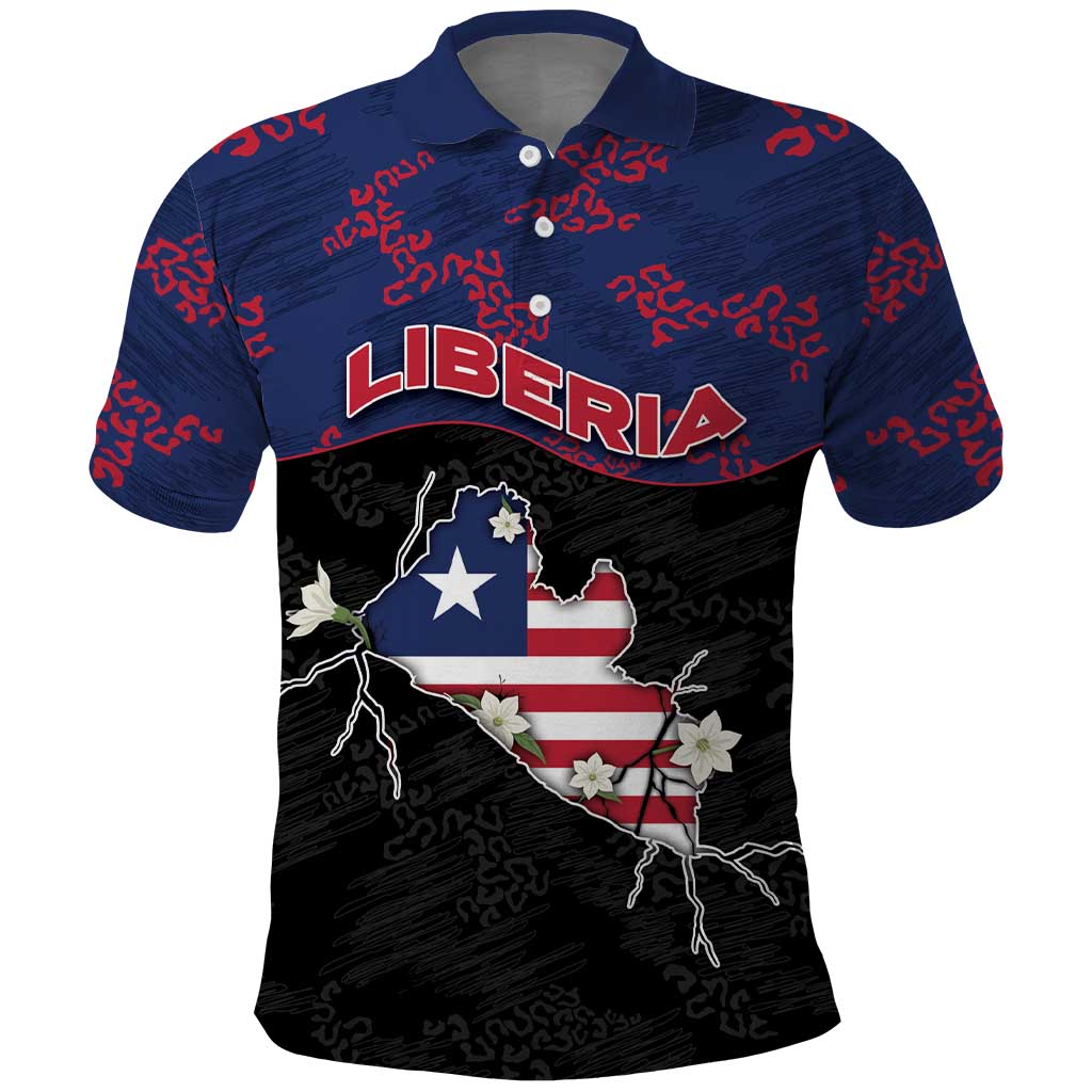 Personalized Liberia Polo Shirt Map With Pepper Flowers Scratch Texture
