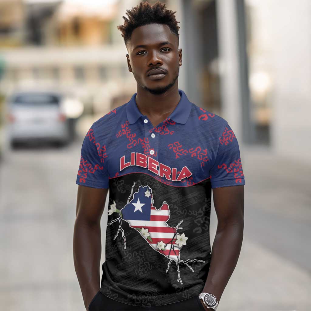 Personalized Liberia Polo Shirt Map With Pepper Flowers Scratch Texture