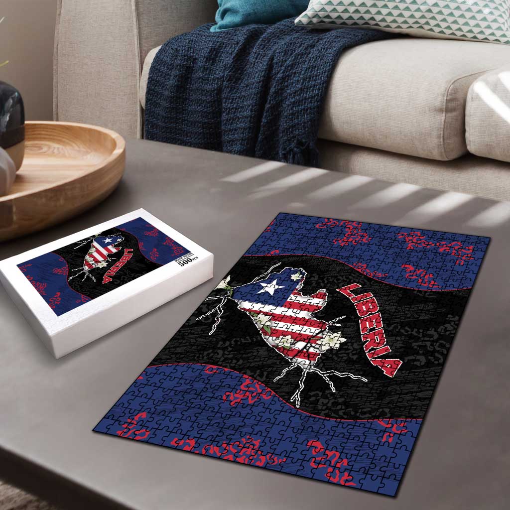Liberia Puzzle Map With Pepper Flowers Scratch Texture