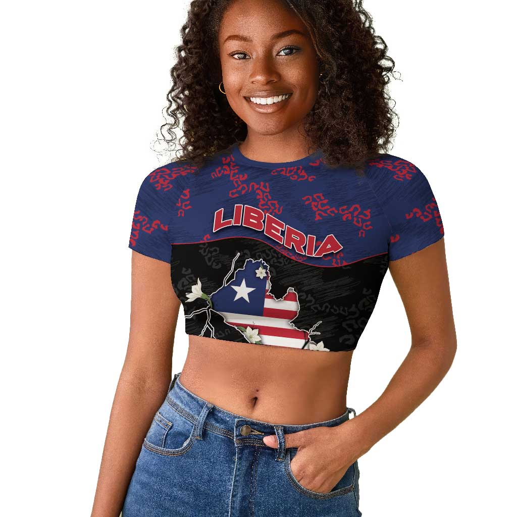 Personalized Liberia Raglan Cropped T shirt Map With Pepper Flowers Scratch Texture