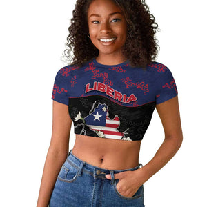 Personalized Liberia Raglan Cropped T shirt Map With Pepper Flowers Scratch Texture