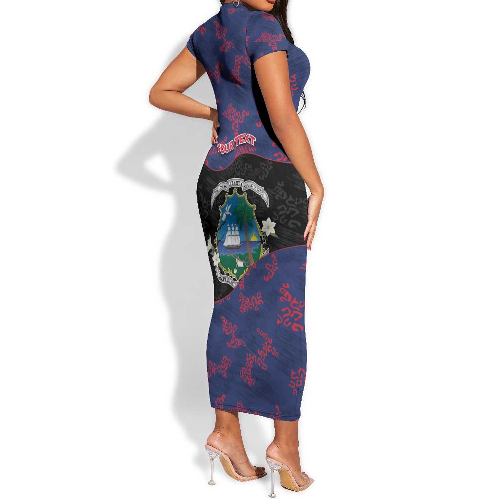 Personalized Liberia Short Sleeve Bodycon Dress Map With Pepper Flowers Scratch Texture