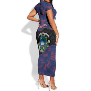 Personalized Liberia Short Sleeve Bodycon Dress Map With Pepper Flowers Scratch Texture