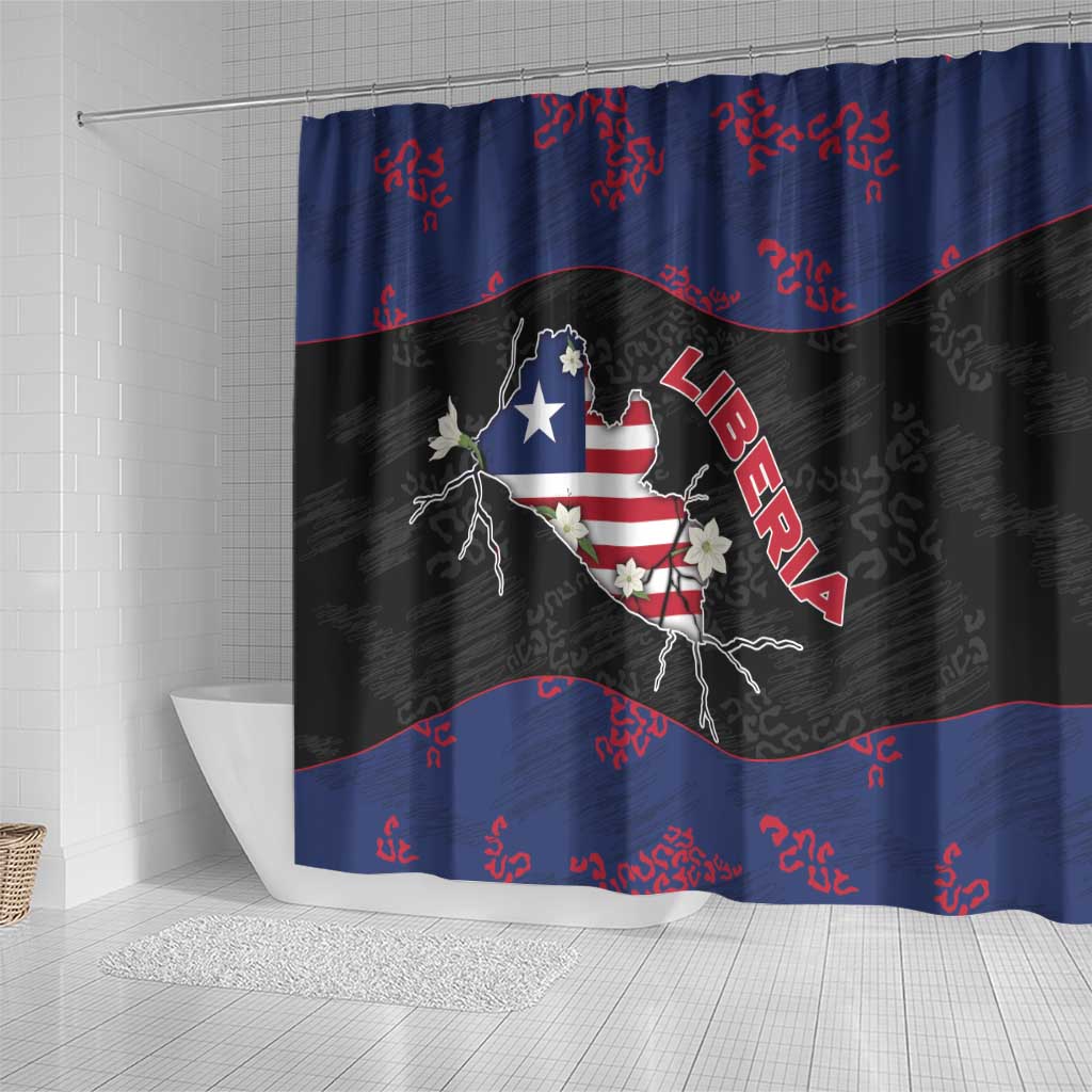 Liberia Shower Curtain Map With Pepper Flowers Scratch Texture
