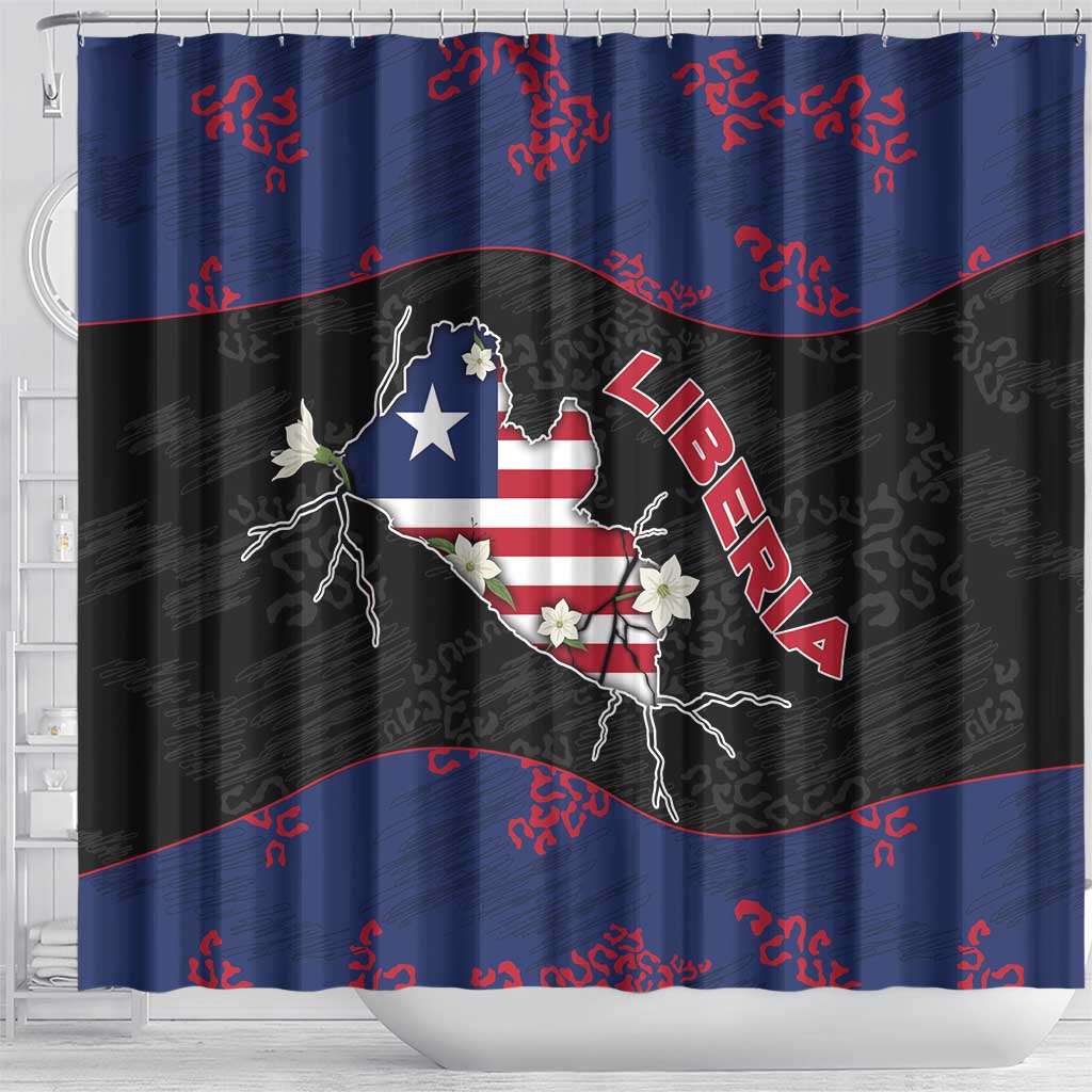 Liberia Shower Curtain Map With Pepper Flowers Scratch Texture