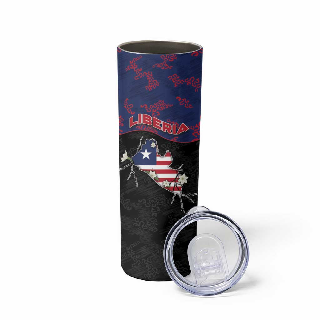 Personalized Liberia Skinny Tumbler Map With Pepper Flowers Scratch Texture