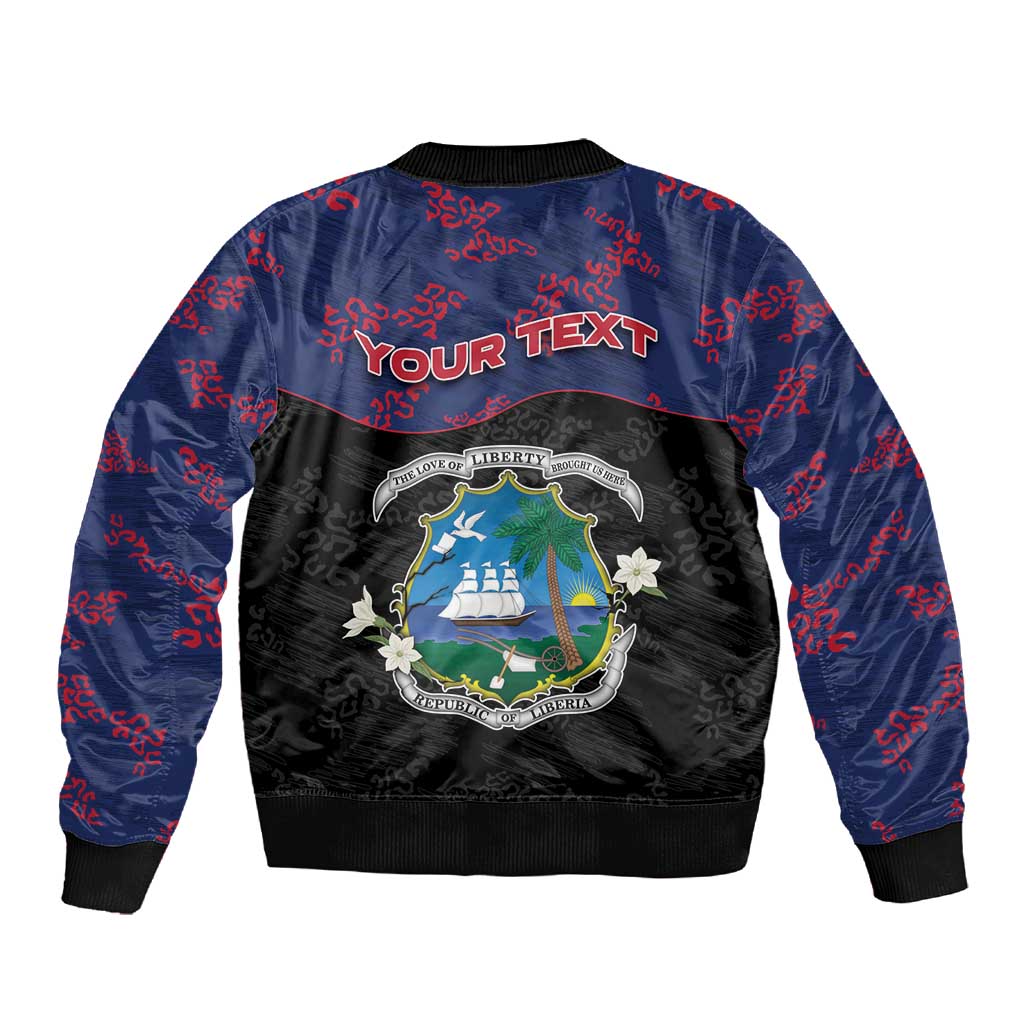 Personalized Liberia Sleeve Zip Bomber Jacket Map With Pepper Flowers Scratch Texture