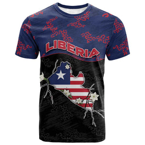 Personalized Liberia T shirt Map With Pepper Flowers Scratch Texture