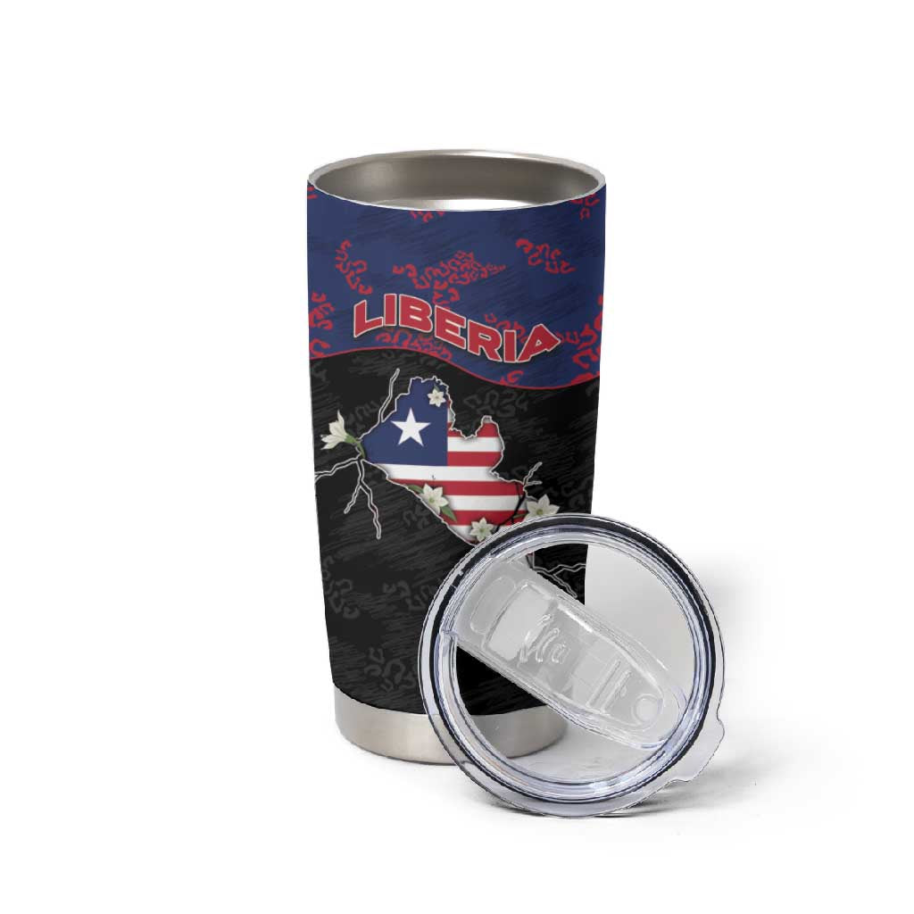 Personalized Liberia Tumbler Cup Map With Pepper Flowers Scratch Texture