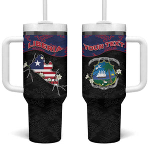 Personalized Liberia Tumbler With Handle Map With Pepper Flowers Scratch Texture