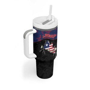 Personalized Liberia Tumbler With Handle Map With Pepper Flowers Scratch Texture