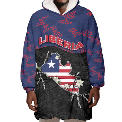 Personalized Liberia Wearable Blanket Hoodie Map With Pepper Flowers Scratch Texture