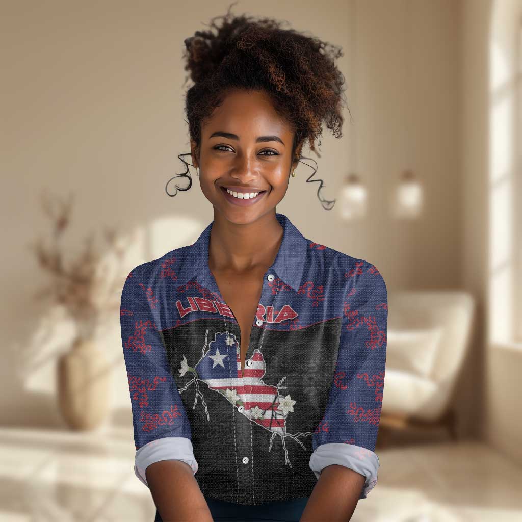 Personalized Liberia Women Casual Shirt Map With Pepper Flowers Scratch Texture