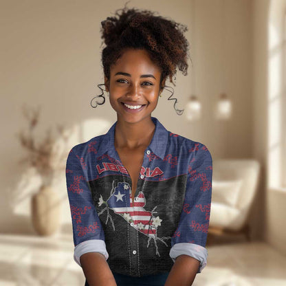 Personalized Liberia Women Casual Shirt Map With Pepper Flowers Scratch Texture