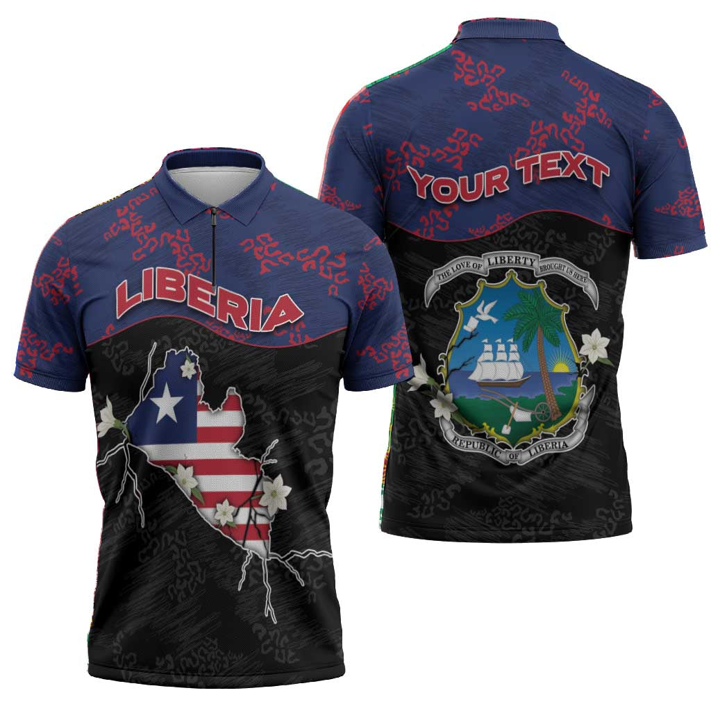 Personalized Liberia Zipper Polo Shirt Map With Pepper Flowers Scratch Texture