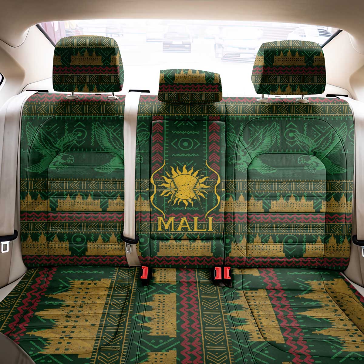 Mali Back Car Seat Cover Golden Sun And Mosque Patterns Retro Style