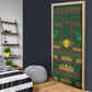 Mali Door Cover Golden Sun And Mosque Patterns Retro Style