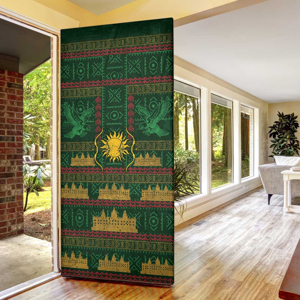 Mali Door Cover Golden Sun And Mosque Patterns Retro Style