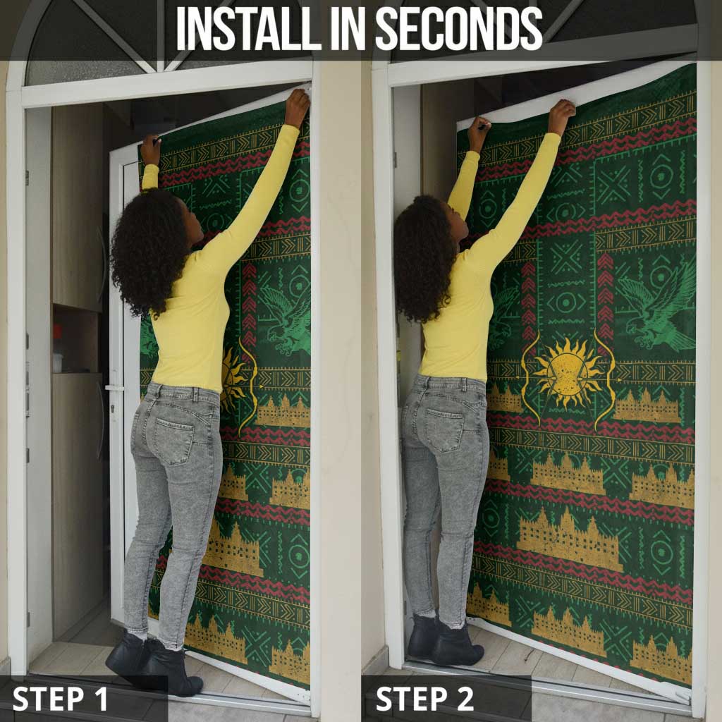 Mali Door Cover Golden Sun And Mosque Patterns Retro Style