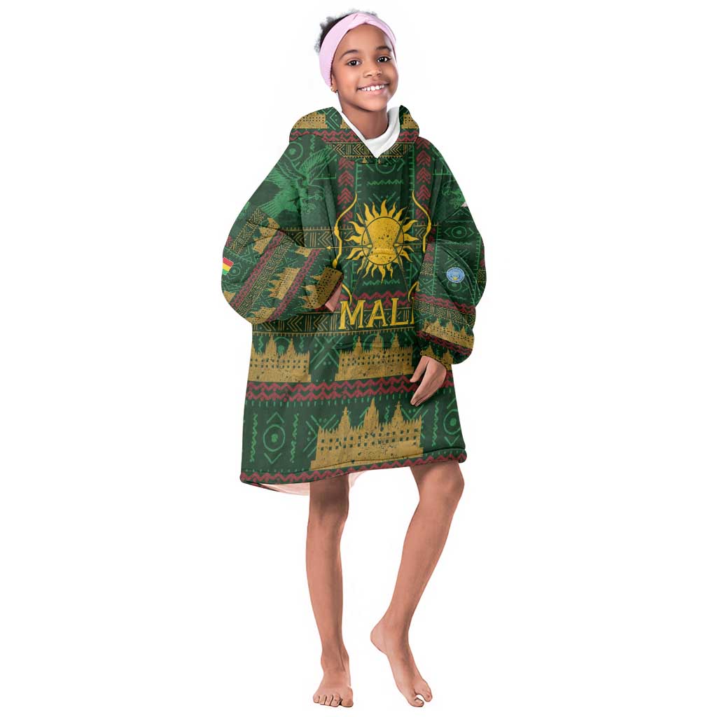 Mali Kid Wearable Blanket Hoodie Golden Sun And Mosque Patterns Retro Style