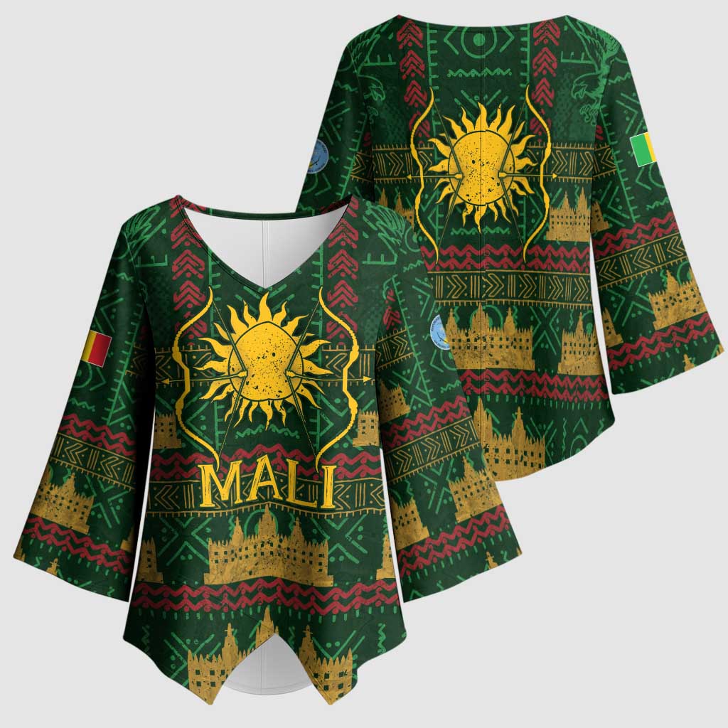 Mali Kimono Sleeve Blouse Golden Sun And Mosque Patterns Retro Style