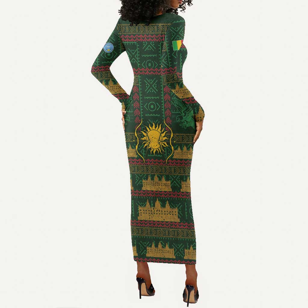 Mali Long Sleeve Bodycon Dress Golden Sun And Mosque Patterns Retro Style
