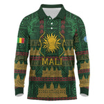 Mali Long Sleeve Polo Shirt Golden Sun And Mosque Patterns Retro Style
