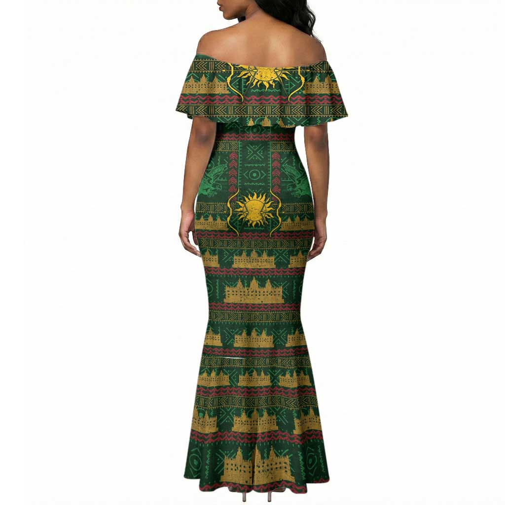 Mali Mermaid Dress Golden Sun And Mosque Patterns Retro Style