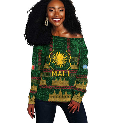 Mali Off Shoulder Sweater Golden Sun And Mosque Patterns Retro Style