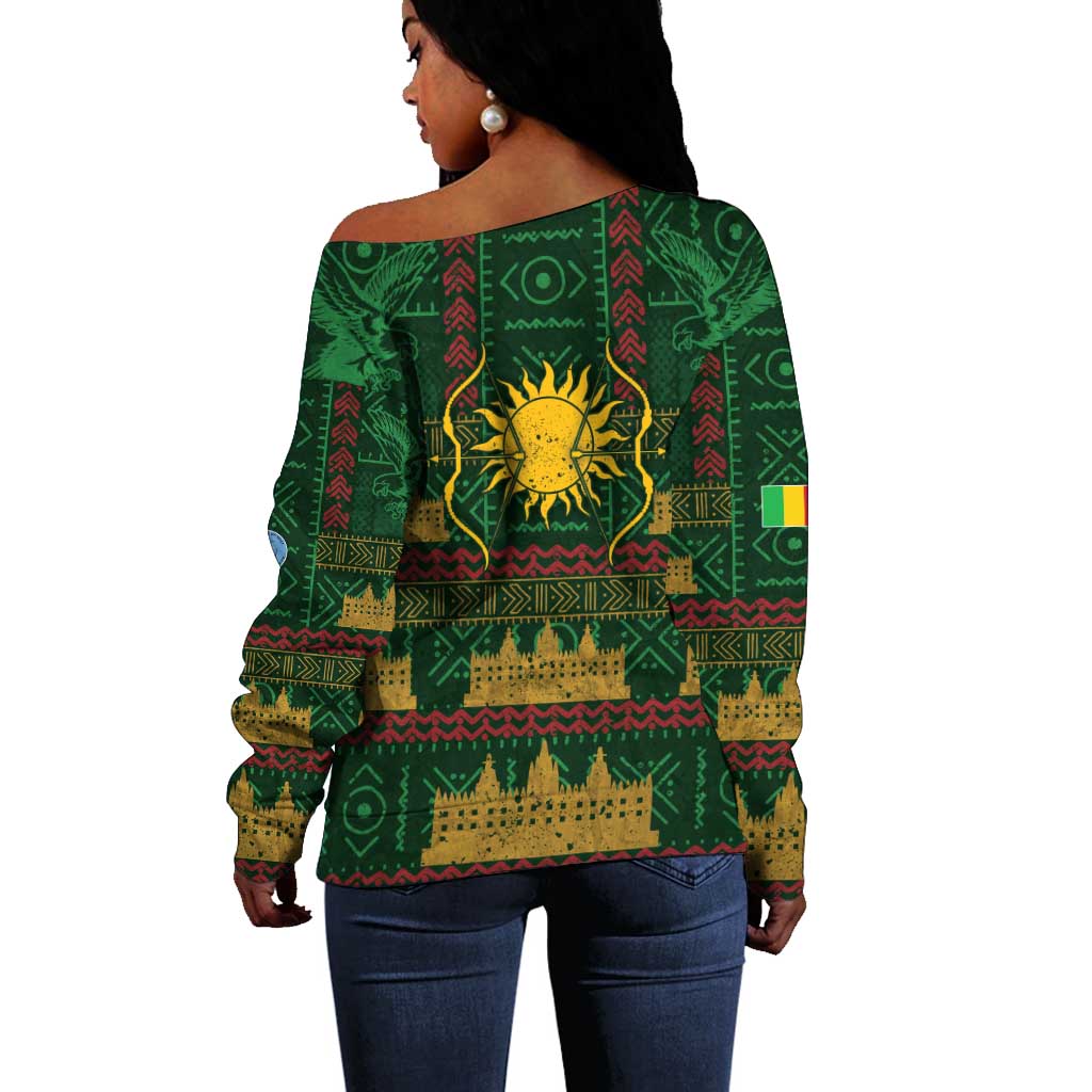 Mali Off Shoulder Sweater Golden Sun And Mosque Patterns Retro Style