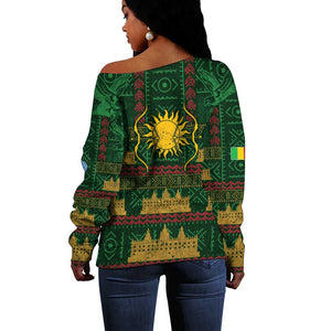 Mali Off Shoulder Sweater Golden Sun And Mosque Patterns Retro Style
